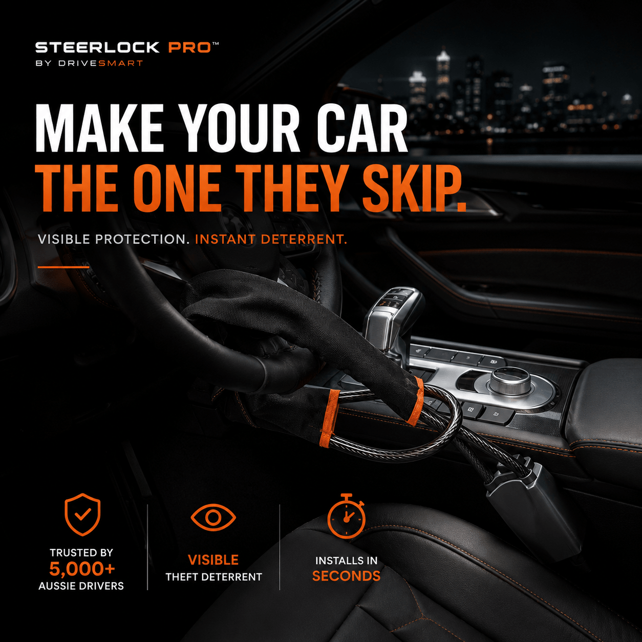 SteerLock Pro™ Steering Wheel Lock - Drive Smart